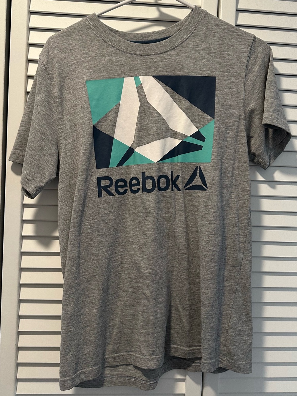 Reebok Boy’s Gray Short-Sleeve Tee with Teal & Navy Geometric Logo